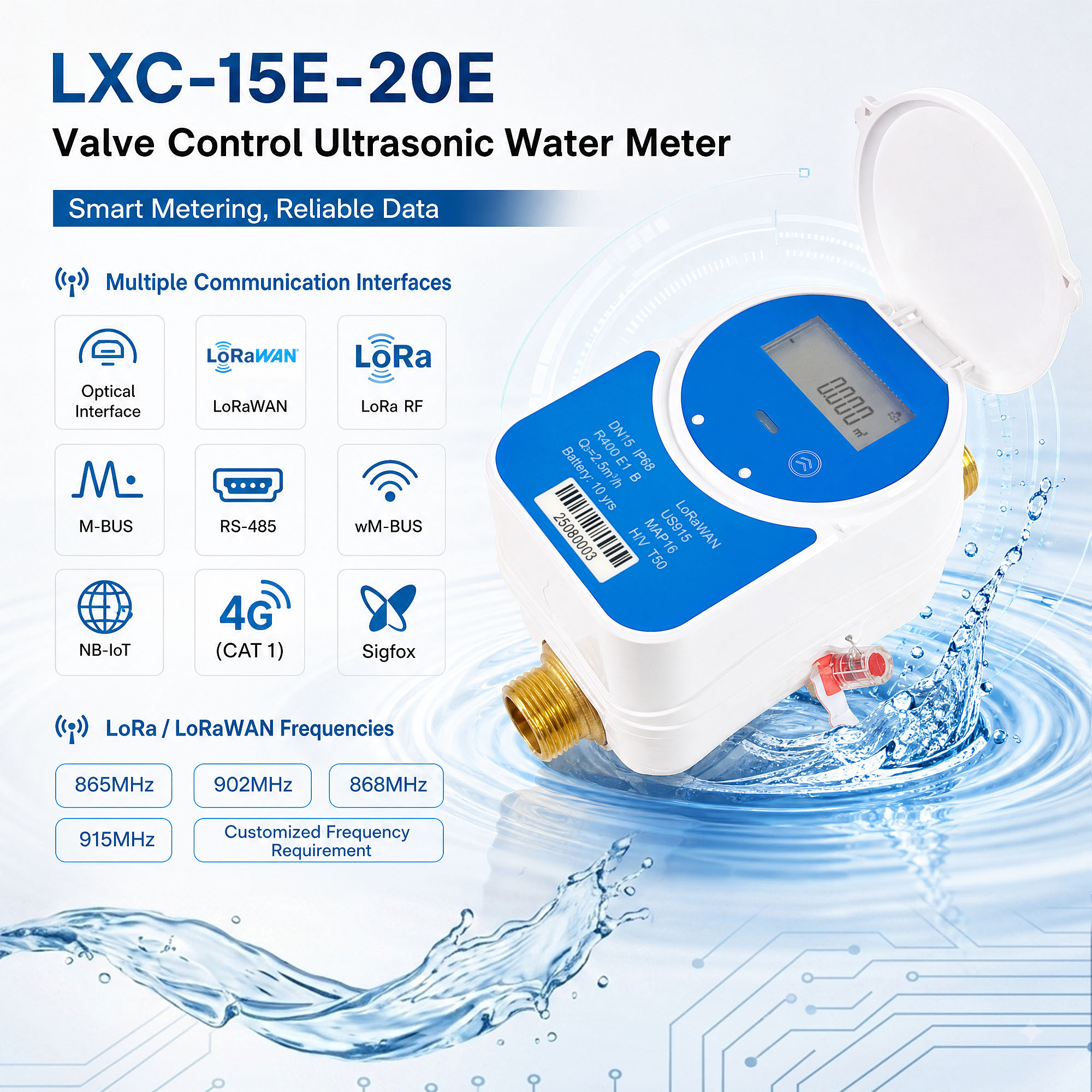 DN15-DN20 Lora/ Lorawan Valve Control Ultrasonic Water Meter 