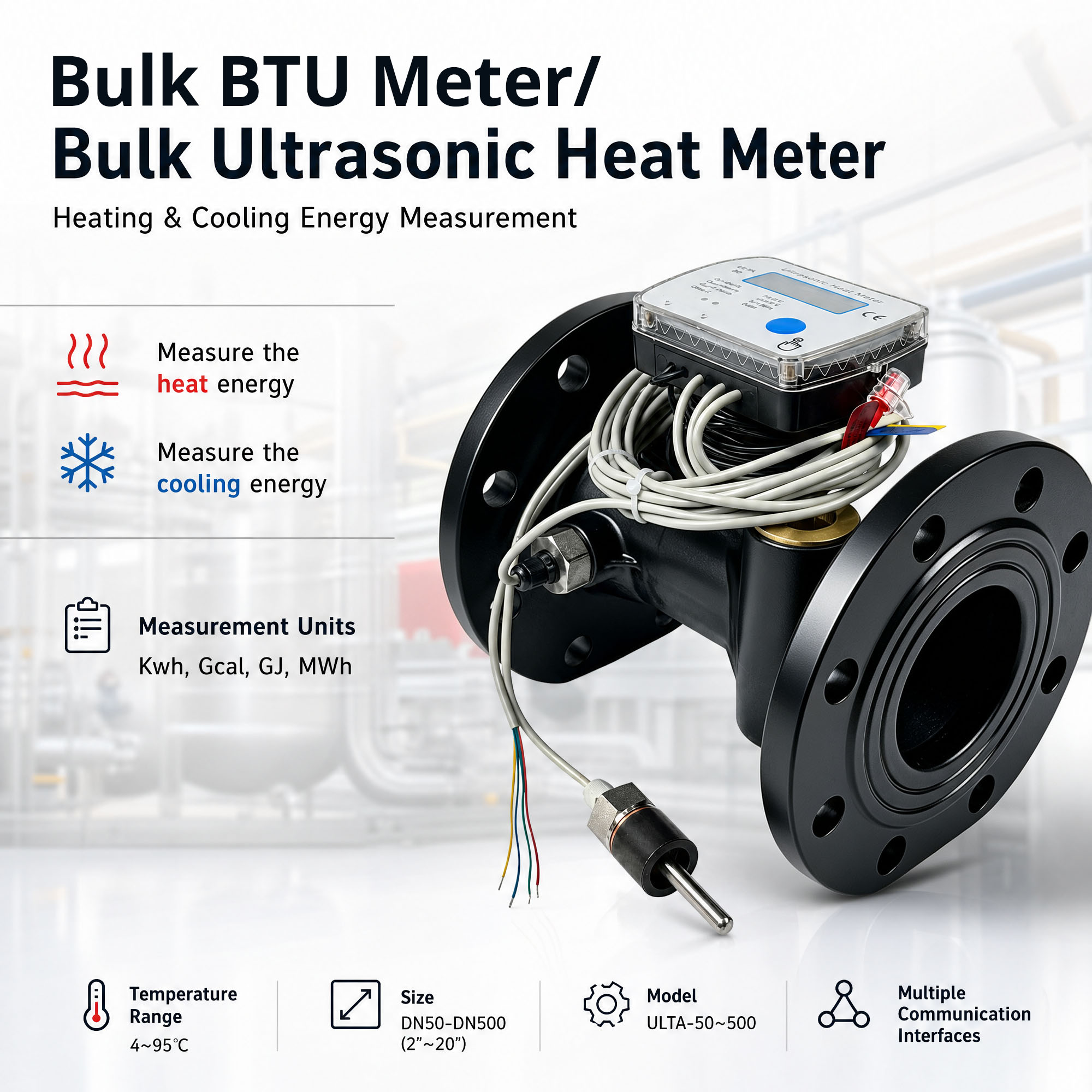 DN50-DN500 Bulk Ultrasonic Heat Meter with M-Bus/ RS-485/ Pulse Output/ Lora/ Lorawan/ NB-IoT