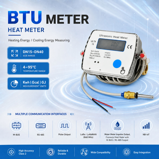 Ultrasonic Heat Meter with M-Bus/ RS-485/ Pulse/ Lora/ Lorawan