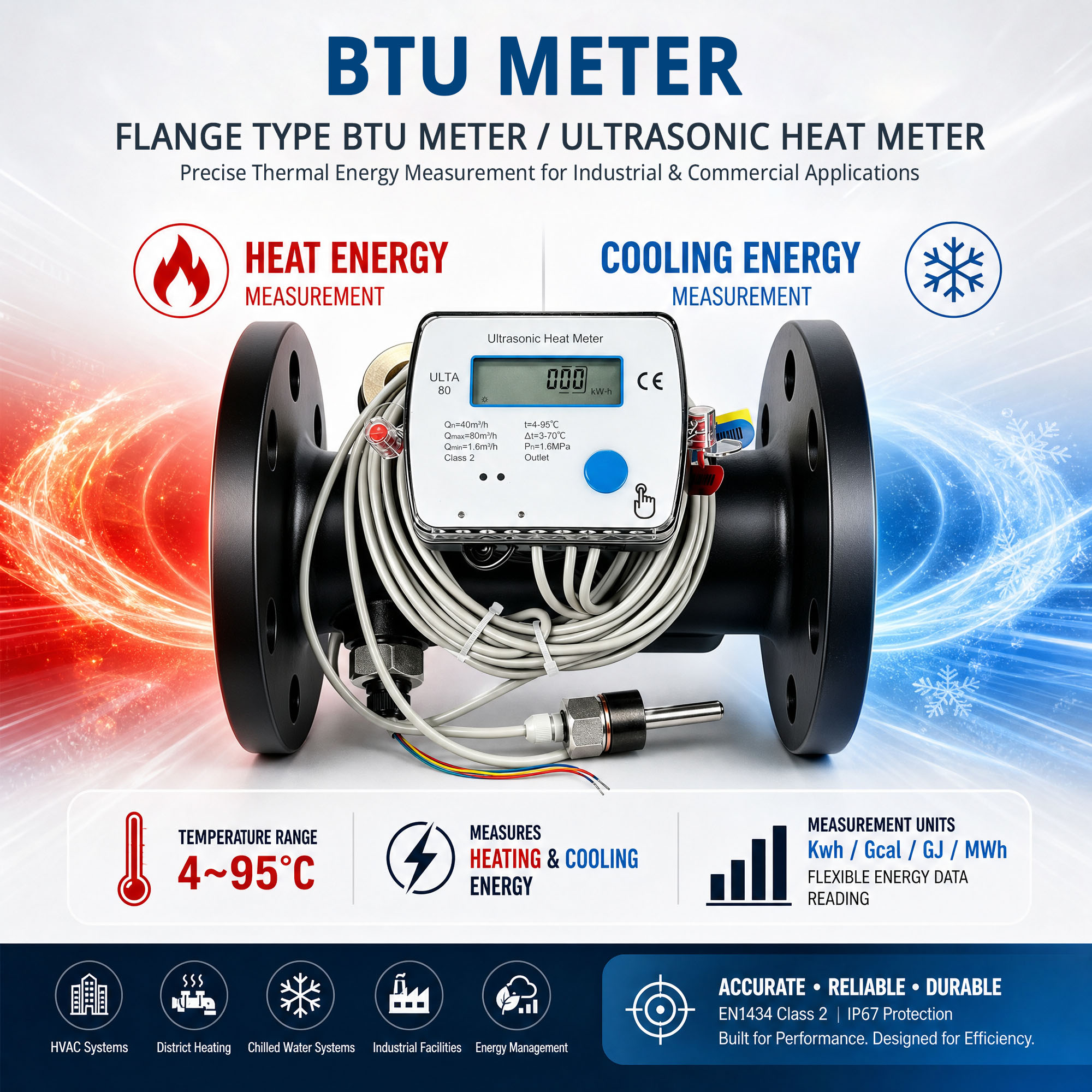 DN50-DN500 Bulk Ultrasonic Heat Meter with M-Bus/ RS-485/ Pulse Output/ Lora/ Lorawan/ NB-IoT