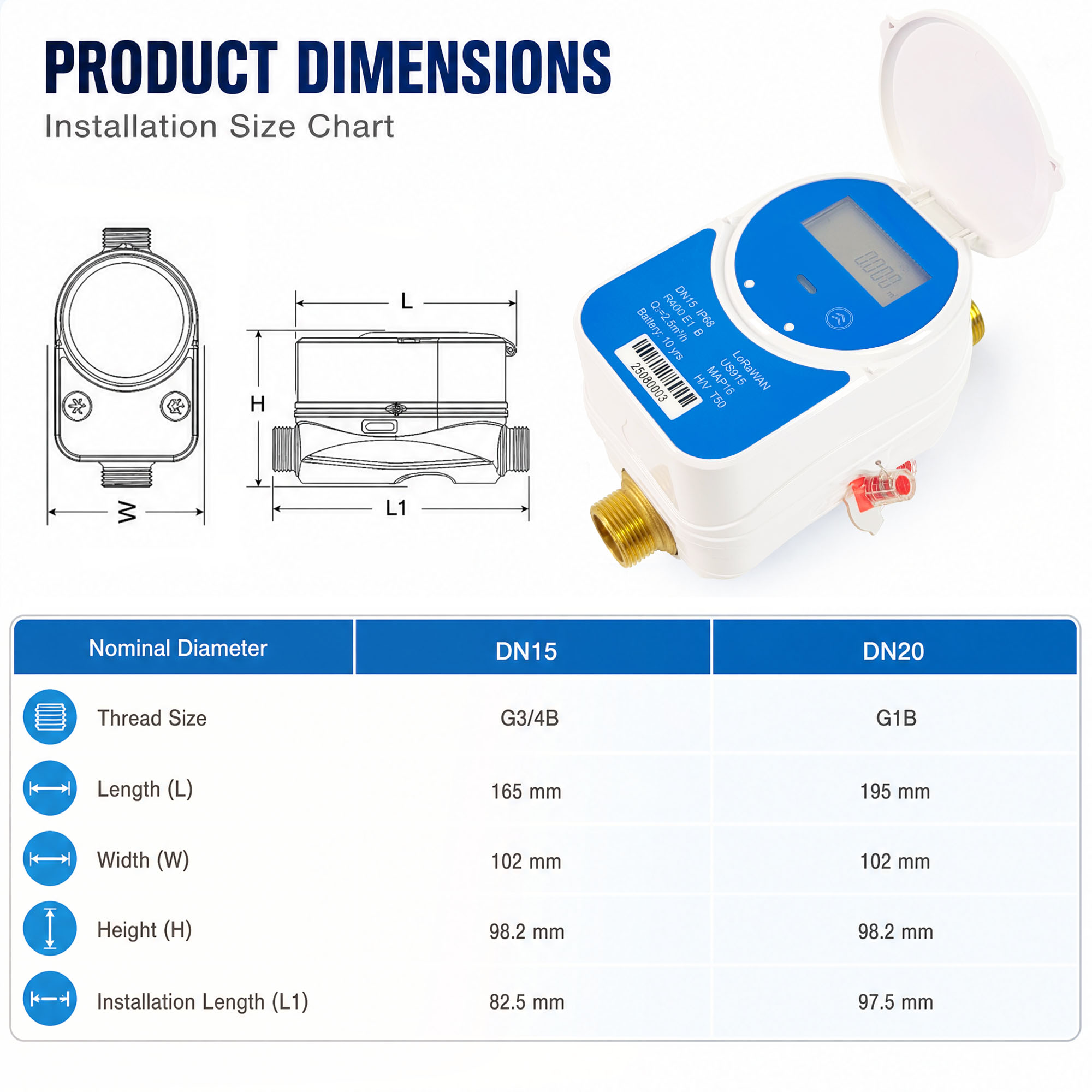 DN15-DN20 Lora/ Lorawan Valve Control Ultrasonic Water Meter 
