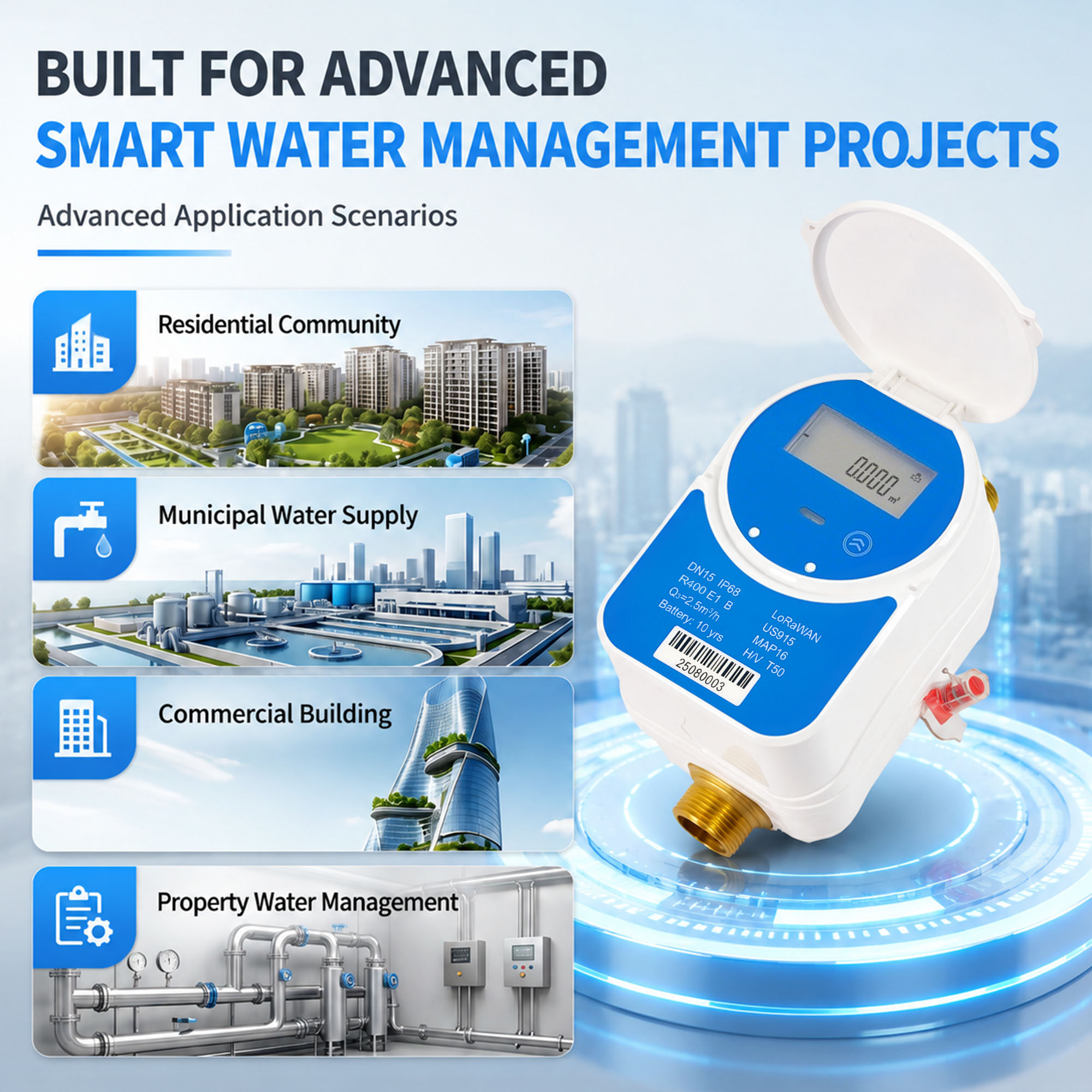 DN15-DN20 Lora/ Lorawan Valve Control Ultrasonic Water Meter 